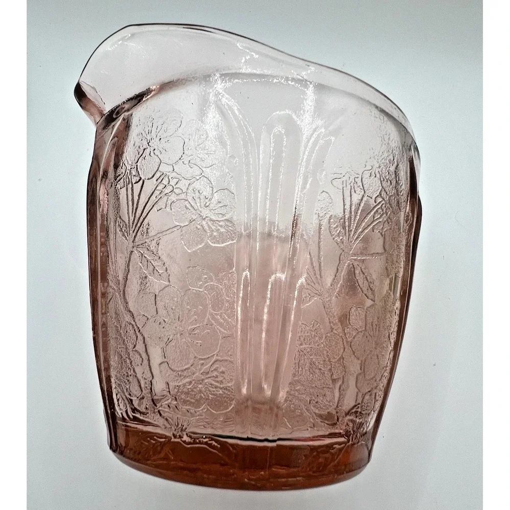 Vintage Jeanette Cherry Blossom Pink Depression Glass Creamer with 2 Saucers